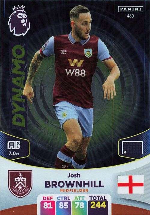 JOSH BROWNHILL - PANINI English Premier League 2023/24 -FOIL `DYNAMO` TRADING CARD 460