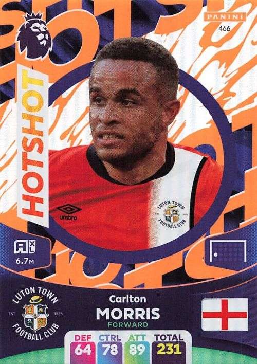 CARLTON MORRIS - PANINI English Premier League 2023/24 -FOIL `HOTSHOT` TRADING CARD 466