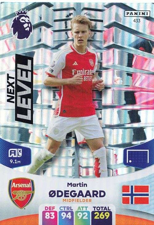 MARTIN ODEGAARD - PANINI English Premier League 2023/24 -FOIL `NEXT LEVEL` TRADING CARD 433