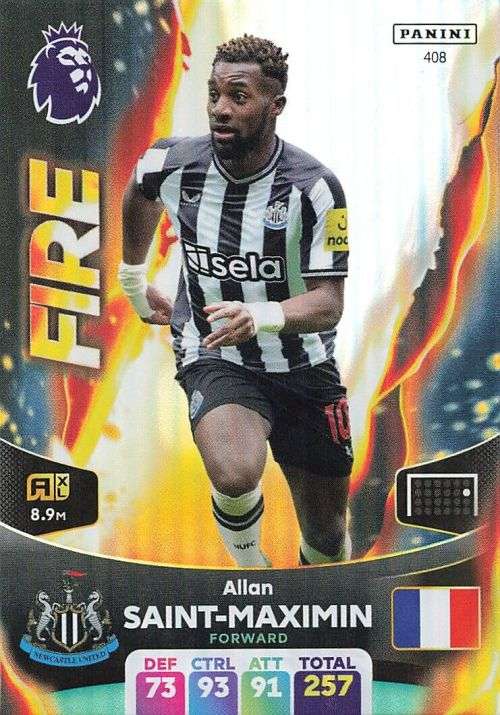 ALLAN SAINT MAXIMIN - PANINI English Premier League 2023/24 -FOIL `FIRE` TRADING CARD 408