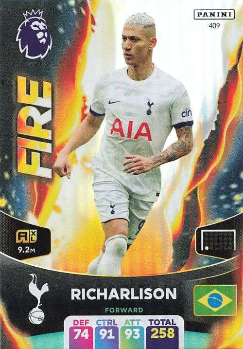 RICHARLISON - PANINI English Premier League 2023/24 -FOIL `FIRE` TRADING CARD 409