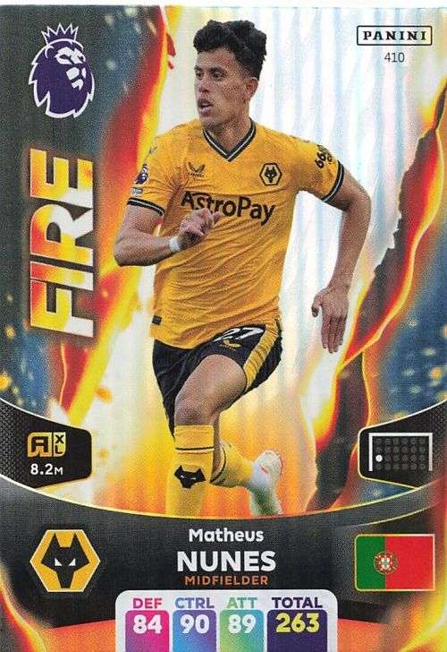 MATHEUS NUNES - PANINI English Premier League 2023/24 -FOIL `FIRE` TRADING CARD 410