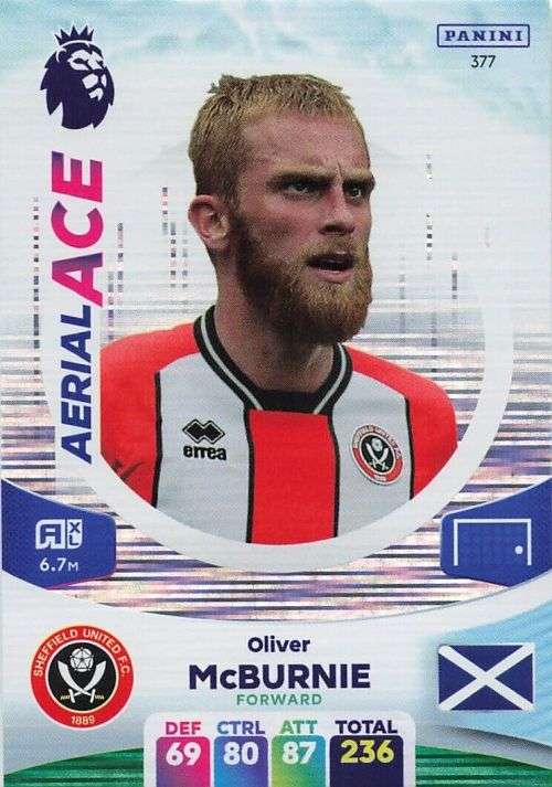 OLIVIER McBURNIE - PANINI English Premier League 2023/24 -FOIL `AERIAL ACE` TRADING CARD 377