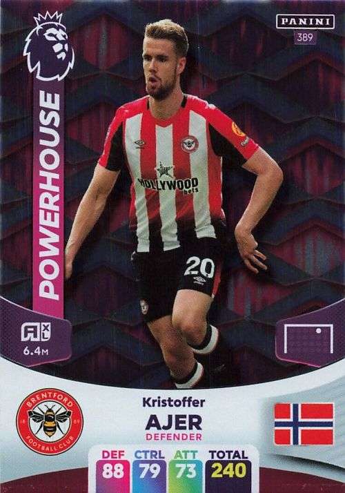 KRISTOFFER AJER - PANINI English Premier League 2023/24 -FOIL `POWERHOUSE` TRADING CARD 389
