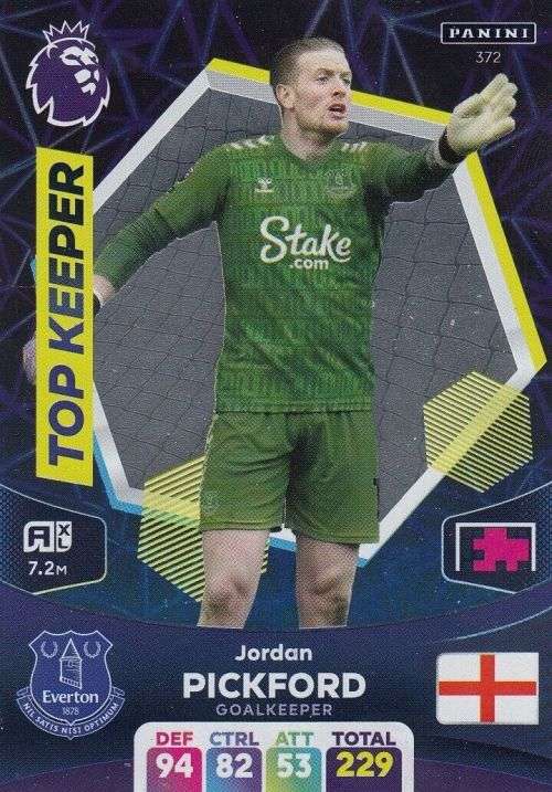 JORDAN PICKFORD - PANINI English Premier League 2023/24 -FOIL `TOP KEEPER` TRADING CARD 372