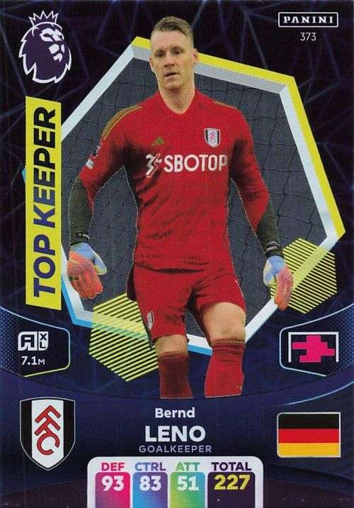 BERND LENO - PANINI English Premier League 2023/24 -FOIL `TOP KEEPER` TRADING CARD 373