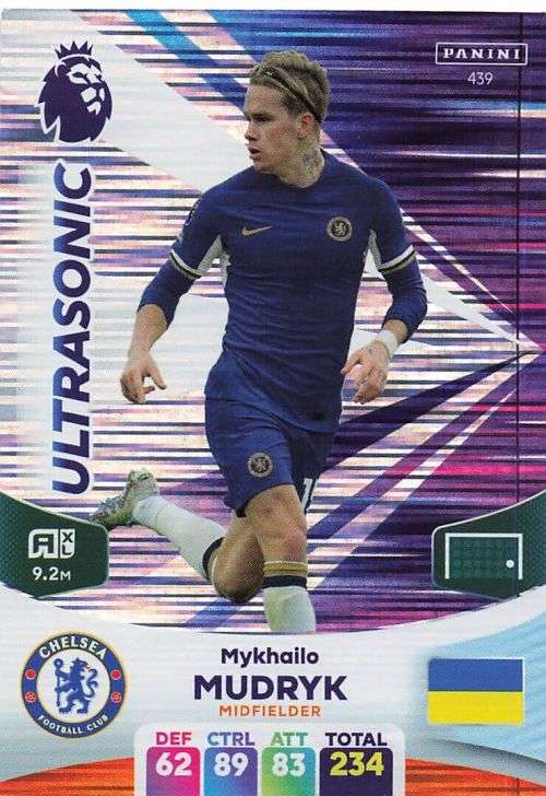 MYKHAYLO MUDRYK - PANINI English Premier League 2023/24 -FOIL `ULTRASONIC` TRADING CARD 439