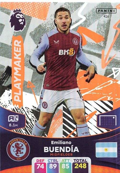E. BUENDIA - PANINI English Premier League 2023/24 -FOIL `PLAYMAKER` TRADING CARD 416