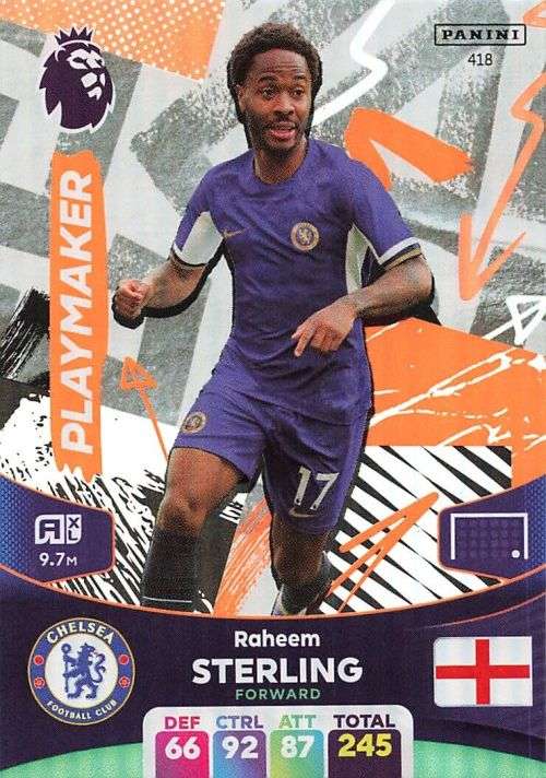 RAHEEM STERLING - PANINI English Premier League 2023/24 -FOIL `PLAYMAKER` TRADING CARD 418