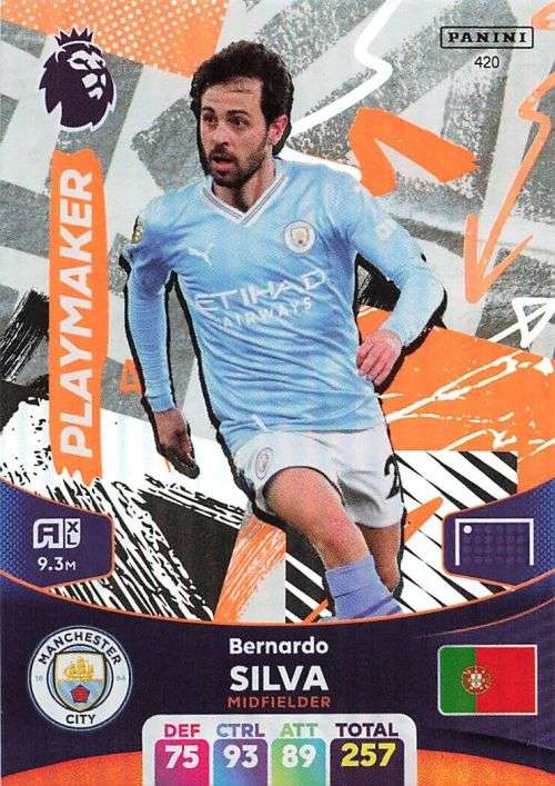 BERNARD SILVA - PANINI English Premier League 2023/24 -FOIL `PLAYMAKER` TRADING CARD 420