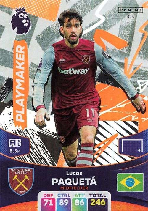 LUCAS PAQUETA - PANINI English Premier League 2023/24 -FOIL `PLAYMAKER` TRADING CARD 423