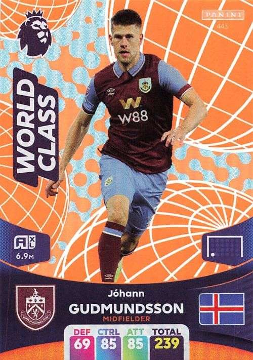 J. GUDMUNDSSON - PANINI English Premier League 2023/24 -FOIL `WORLD CLASS` TRADING CARD 443