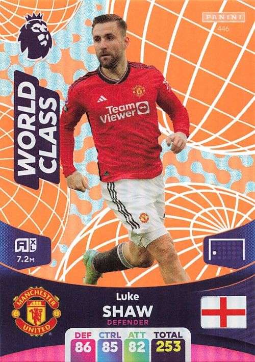 LUKE SHAW - PANINI English Premier League 2023/24 -FOIL `WORLD CLASS` TRADING CARD 446