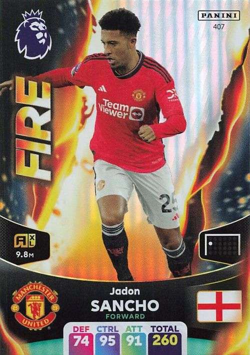 JADON SANCHO - PANINI English Premier League 2023/24 -FOIL `FIRE` TRADING CARD 407