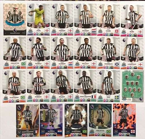 NEWCASTLE UNITED - PANINI English Premier League 2023/24 - COMPLETE TEAM SET of 23 TRADING CARDS