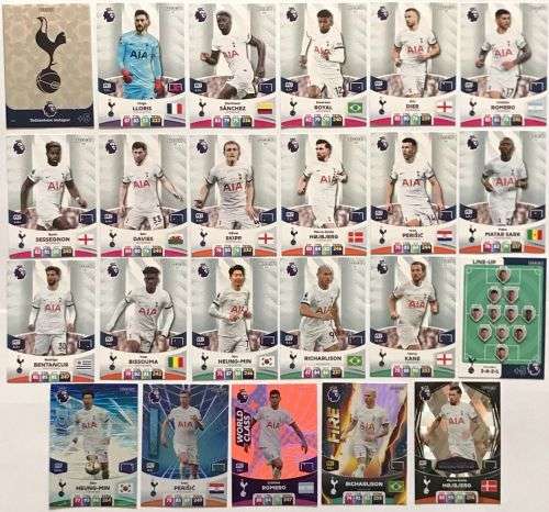TOTTENHAM HOTSPURS - PANINI English Premier League 2023/24 - COMPLETE TEAM SET of 23 TRADING CARDS