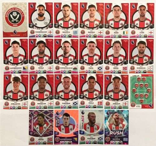 SHEFFIELD UNITED - PANINI English Premier League 2023/24 - COMPLETE TEAM SET of 22 TRADING CARDS