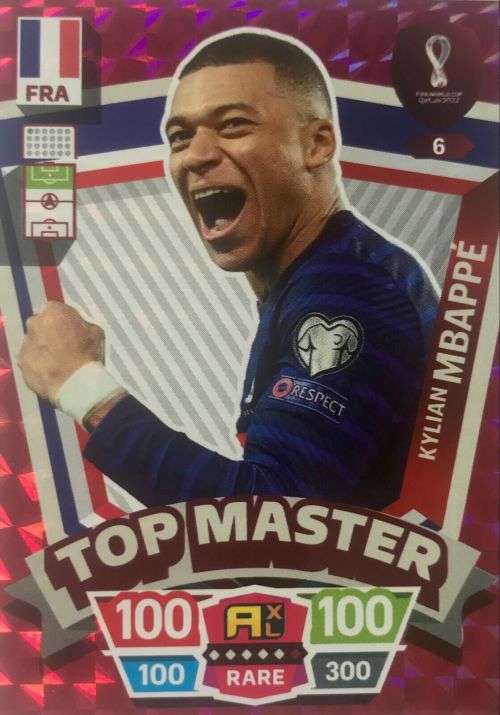 KYLIAN MBAPPE - PANINI FIFA WORLD CUP 2022 QATAR - RARE `TOP MASTER` TRADING CARD 6