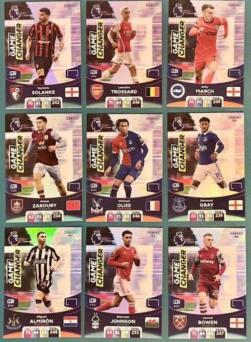 PANINI English Premier League 2023/24 - COMPLETE SET of 9 `GAME CHANGER` FOIL TRADING CARDS