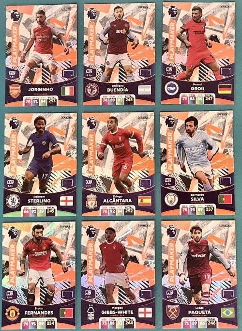 PANINI English Premier League 2023/24 - COMPLETE SET of 9 `PLAYMAKER` FOIL TRADING CARDS