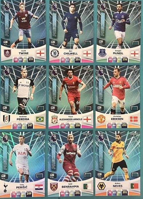 PANINI English Premier League 2023/24 - COMPLETE SET of 9 `PRECISION` FOIL TRADING CARDS