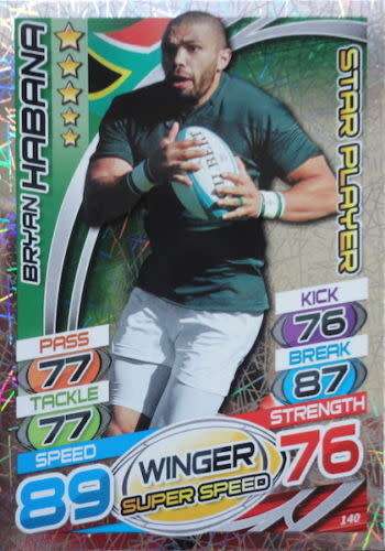 BRYAN HABANA (RSA) - TOPPS `RUGBY WORLD CUP 2015` -  `STAR PLAYER` FOIL TRADING CARD 140