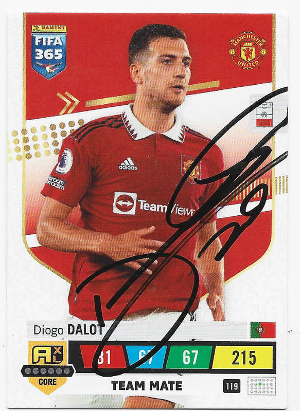 DIOGO DALOT (Man. United) - PANINI `FIFA 365` 2023NCOLLECTION - Personally Signed Trading Card
