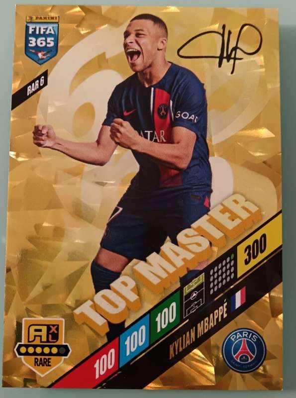 KILLIAN MBAPPE - PANINI `FIFA 365 COLLECTION` 2024 - GOLD `TOP MASTER` FOIL TRADING CARD 6