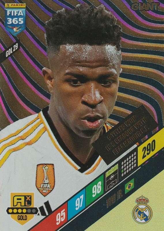 VINICIUS Jr - PANINI `FIFA 365 COLLECTION` 2024 - GOLD `GIANT` FOIL TRADING CARD GOL29