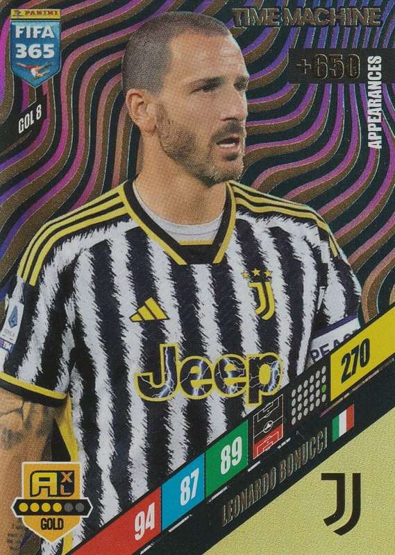 LEONARDO BONUCCI - PANINI `FIFA 365 COLLECTION` 2024 - GOLD `TIME MACHINE` FOIL TRADING CARD GOL8