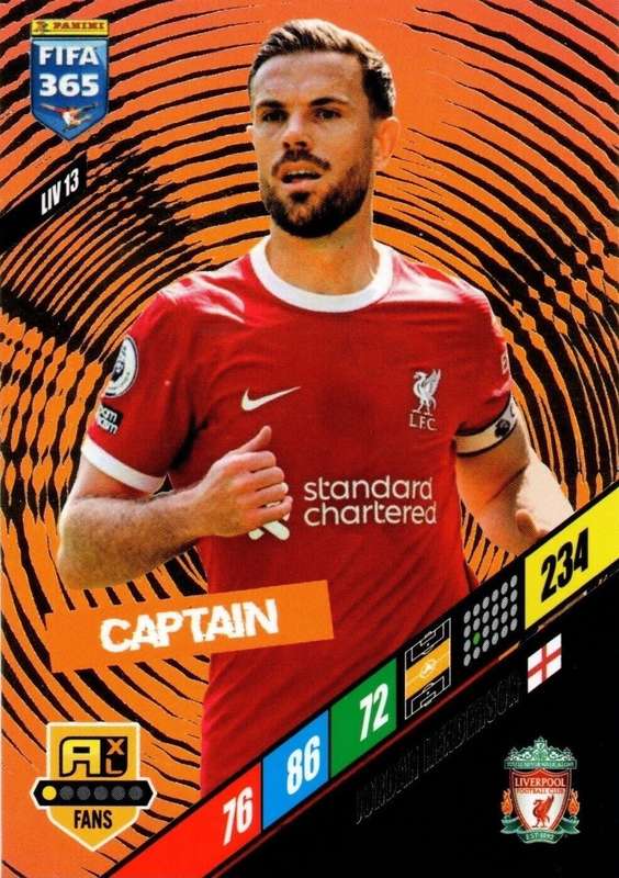 JORDAN HENDERSON - PANINI `FIFA 365 COLLECTION` 2024 - `CAPTAIN` FOIL TRADING CARD LIV13