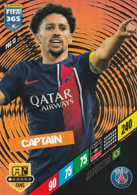 MARQUINHOS - PANINI `FIFA 365 COLLECTION` 2024 - `CAPTAIN` FOIL TRADING CARD PSG13