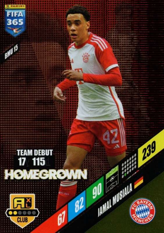 JAMAL MUSIALA - PANINI `FIFA 365 COLLECTION` 2024 - `HOMEGROWN` FOIL TRADING CARD BMU15