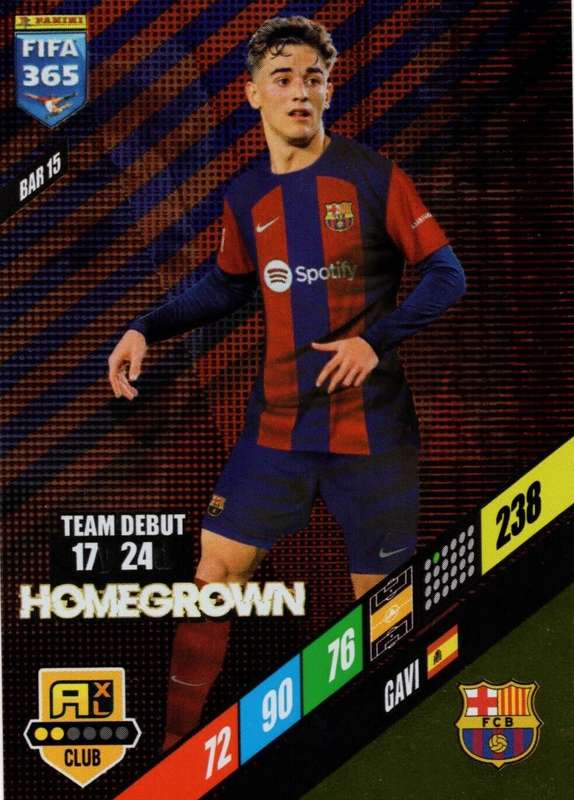 GAVI - PANINI `FIFA 365 COLLECTION` 2024 - `HOMEGROWN` FOIL TRADING CARD BAR15