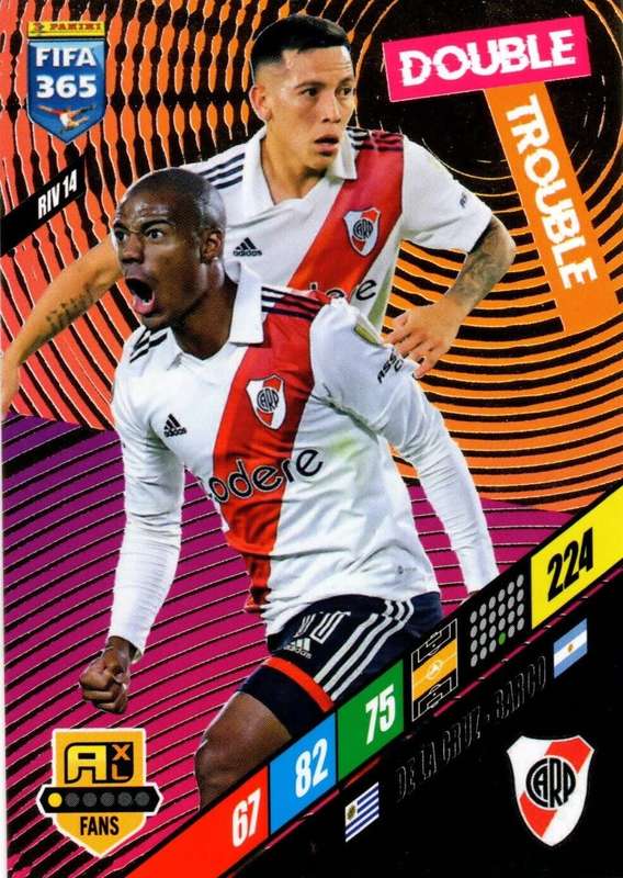 RIVER PLATE - PANINI `FIFA 365 COLLECTION` 2024 - `DOUBLE TROUBLE` FOIL TRADING CARD RIV14