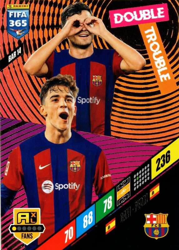 BARCELONA - PANINI `FIFA 365 COLLECTION` 2024 - `DOUBLE TROUBLE` FOIL TRADING CARD BAR14