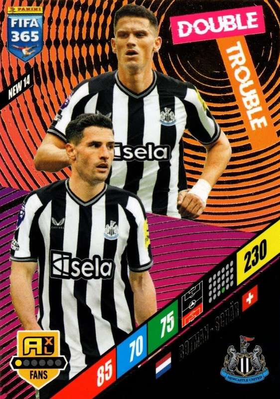 NEWCASTLE - PANINI `FIFA 365 COLLECTION` 2024 - `DOUBLE TROUBLE` FOIL TRADING CARD NEW14