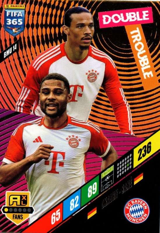 BAYERN MUNICH - PANINI `FIFA 365 COLLECTION` 2024 - `DOUBLE TROUBLE` FOIL TRADING CARD BMU14