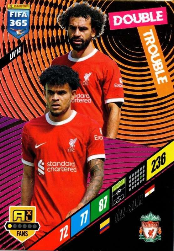 LIVERPOOL - PANINI `FIFA 365 COLLECTION` 2024 - `DOUBLE TROUBLE` FOIL TRADING CARD LIV14