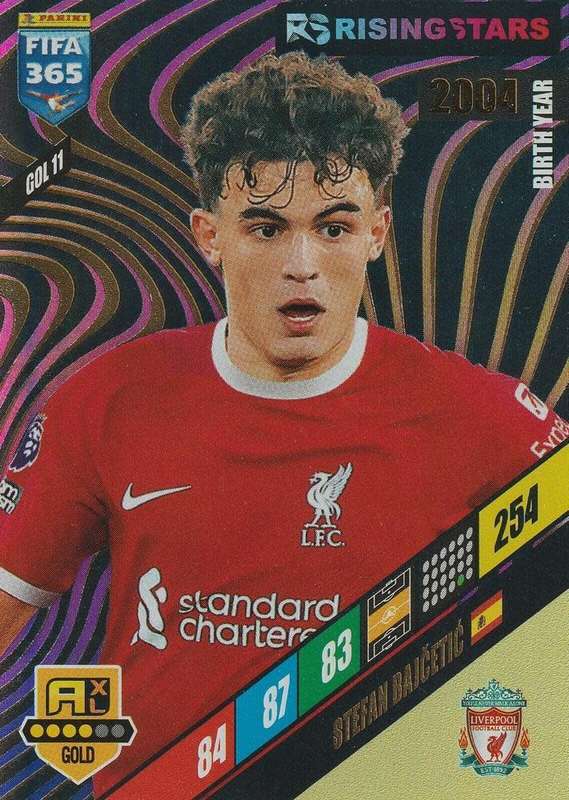STEFAN BAJCETIC - PANINI `FIFA 365 COLLECTION` 2024 - GOLD `RISING STAR` FOIL TRADING CARD GOL11