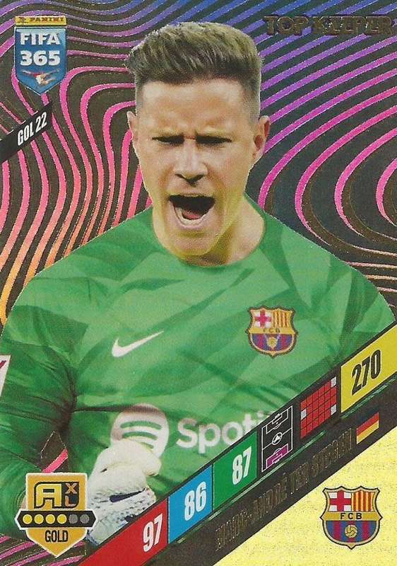 MARC A. TER STEGEN - PANINI `FIFA 365 COLLECTION` 2024 - GOLD `TOP KEEPER` FOIL TRADING CARD GOL22