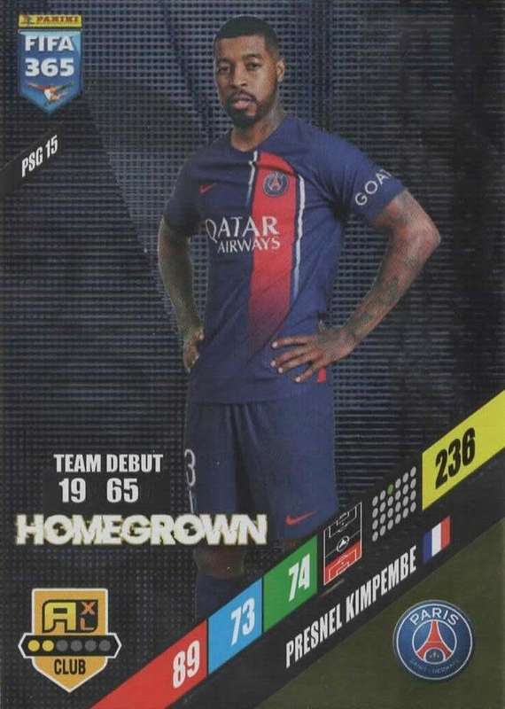 PRESNEL KIMPENBE - PANINI `FIFA 365 COLLECTION` 2024 - `HOMEGROWN` FOIL TRADING CARD PSG15
