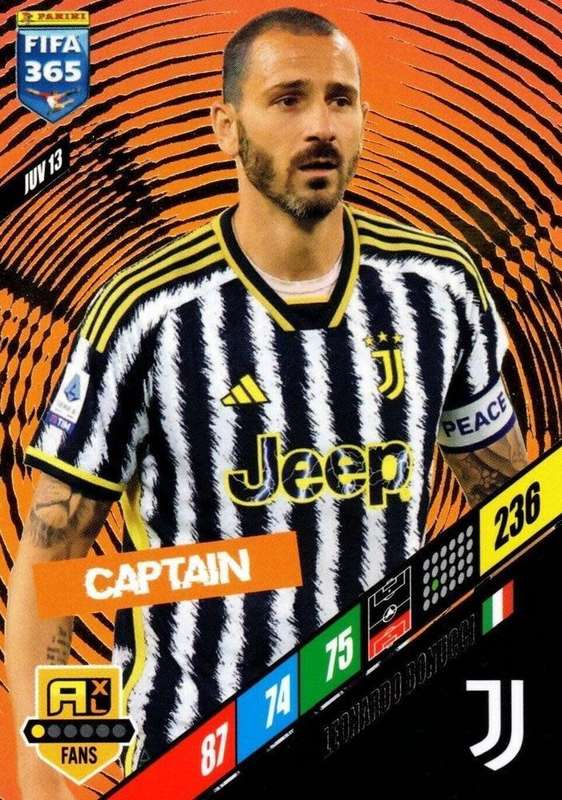 LEONARDO BONUCCI - PANINI `FIFA 365 COLLECTION` 2024 - `CAPTAIN` FOIL TRADING CARD JUV13