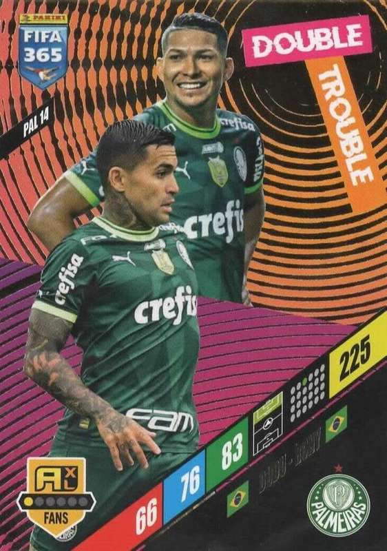 PALMEIRAS - PANINI `FIFA 365 COLLECTION` 2024 - `DOUBLE TROUBLE` FOIL TRADING CARD PAL14