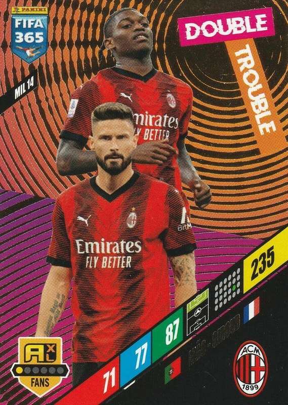 AC MILAN - PANINI `FIFA 365 COLLECTION` 2024 - `DOUBLE TROUBLE` FOIL TRADING CARD MIL14