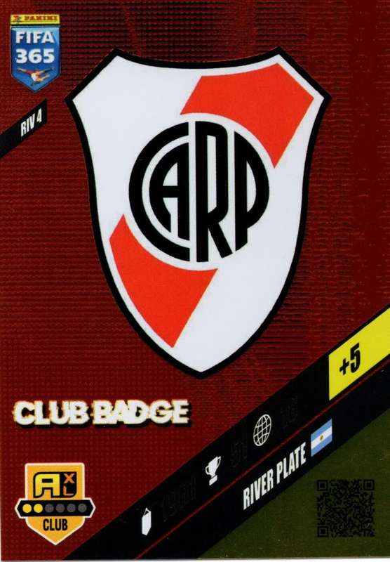 RIVER PLATE - PANINI `FIFA 365 COLLECTION` 2024 - `CLUB CREST` FOIL TRADING CARD RIV4
