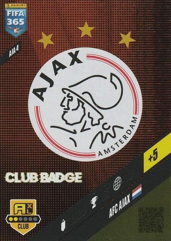 AFC AJAX - PANINI `FIFA 365 COLLECTION` 2024 - `CLUB CREST` FOIL TRADING CARD AIA4