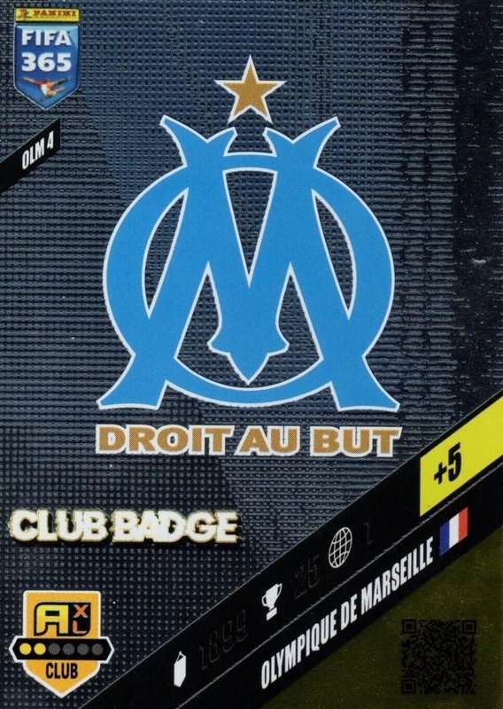 MARSEILLE - PANINI `FIFA 365 COLLECTION` 2024 - `CLUB CREST` FOIL TRADING CARD OLM4