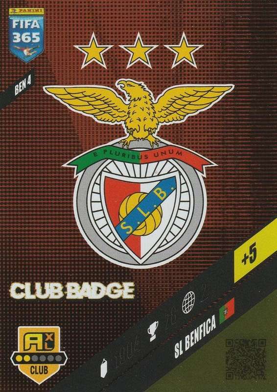 SL BENFICA - PANINI `FIFA 365 COLLECTION` 2024 - `CLUB CREST` FOIL TRADING CARD BEN4
