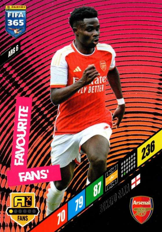 BUKAYO SAKA - PANINI `FIFA 365 COLLECTION` 2024 - `FANS FAVOURITE` FOIL TRADING CARD ARS6
